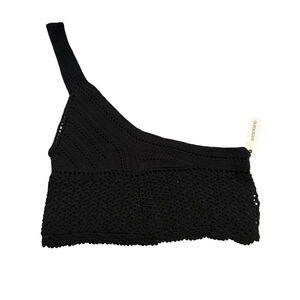 Women's One Shoulder Black Crochet Top, Size S